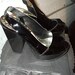 Vintage BCBG Girls, Black Paten Leather MOD Platform Heels, Avante Garde