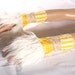 Sunshine Yellow Arm Warmers long wrist cuffs White Yellow Stripes fingerless gloves Tribal Belly Dance Pirate Monster Paws white monster fur