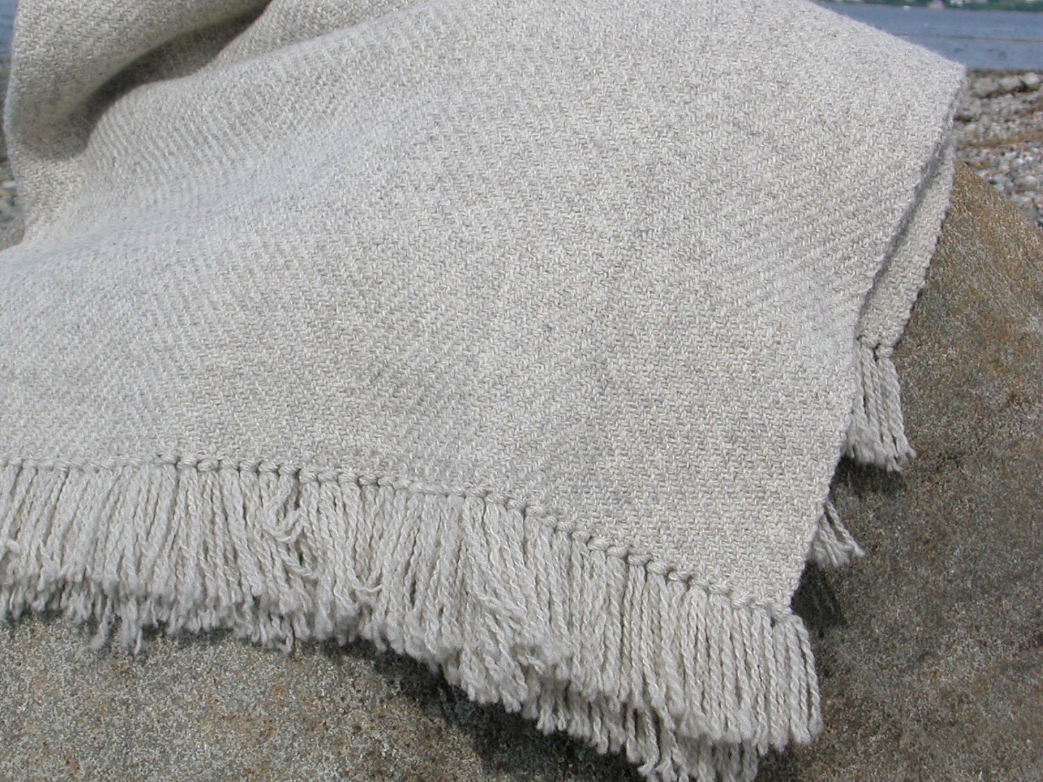 Sakonnet Sand Stone Gray Wool Twill Block Handwoven Blanket