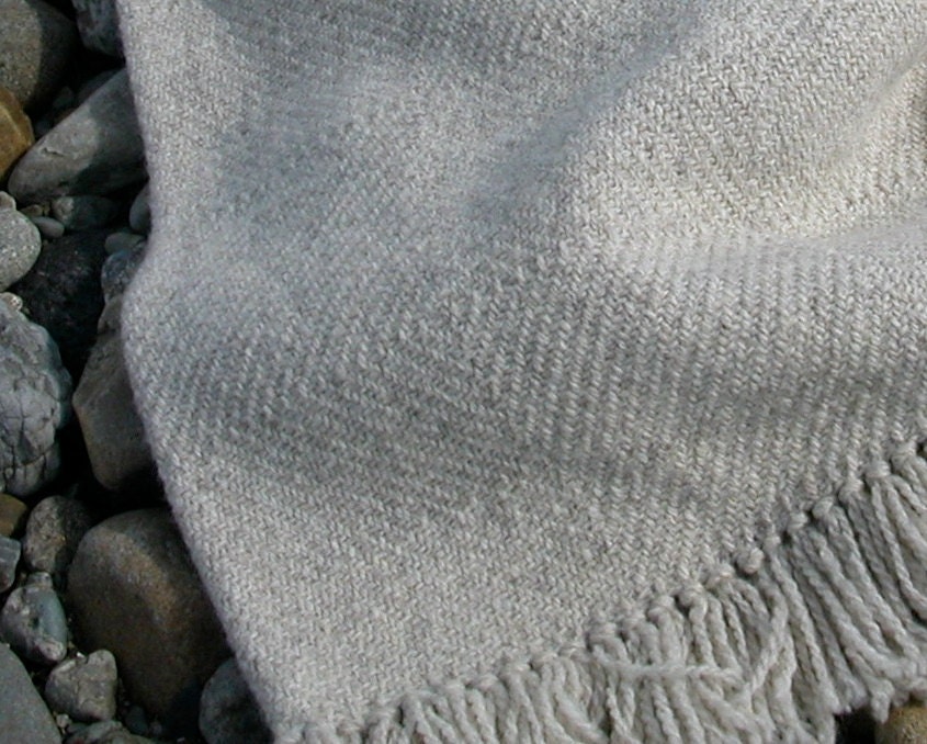 Sakonnet Sand Stone Gray Wool Twill Block Handwoven Blanket