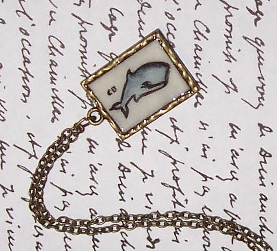 Blue Whale Pendant Necklace Hand Painted Watercolor Original