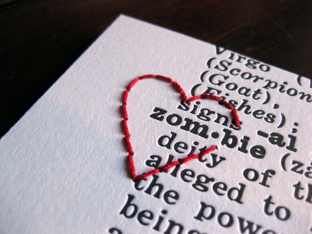 I Heart Zombie: letterpress & embroidery