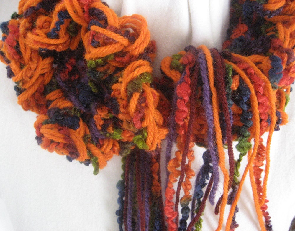 Tangerine Orange Olive Grape Harvest Ruffled Scarf Neckwarmer