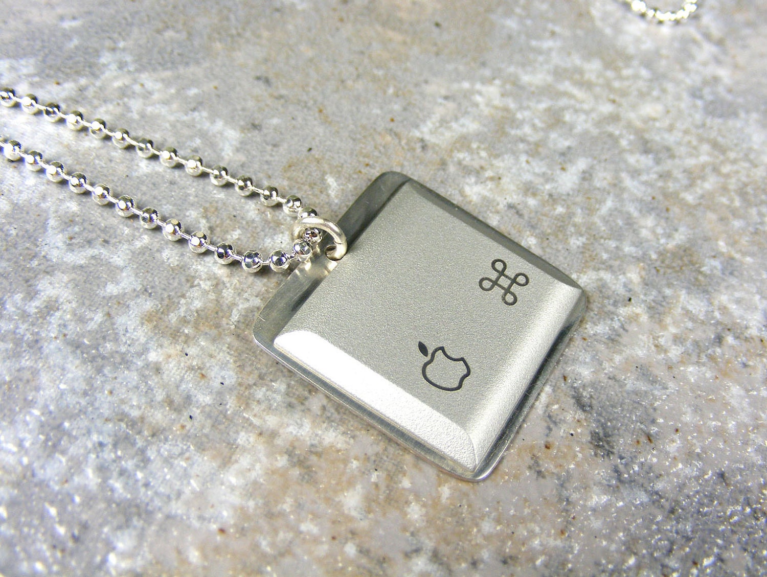 Apple iNecklace - Sterling Silver Recycled Computer Jewelry - sterling plated chain