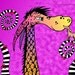 Whimsical Giclee Art Print Purple Orange Dragon with Dog