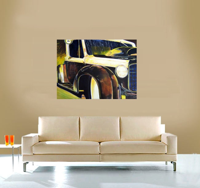 Original 1935 Rat Hot Rod Acrylic Painting Unframed Unstretched Comes Rolled.   Vintage Car Black HUGE 30"x40"
