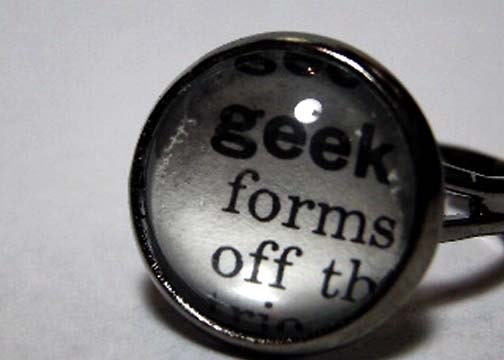 GEEK ring - Dictionary Word Ring - Adjustable - glass dome - gunmetal - Define Yourself