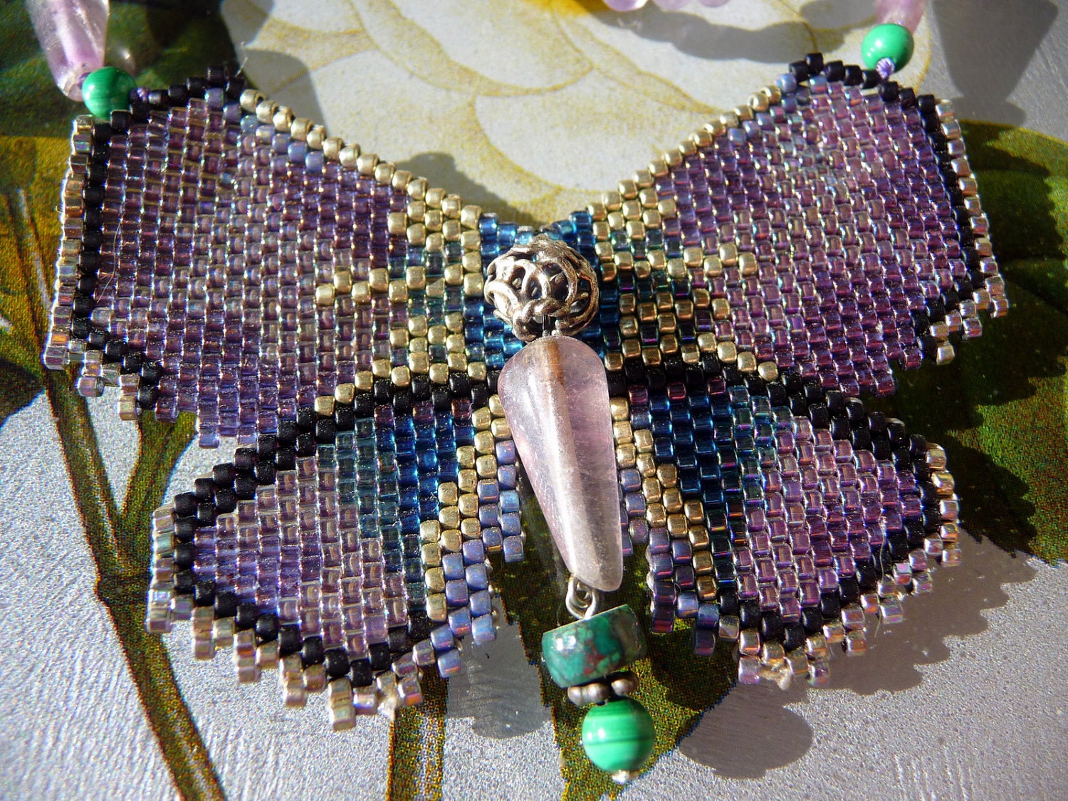 Beaded Butterfly Necklace - Alpine Argus Butterfly REDUCED