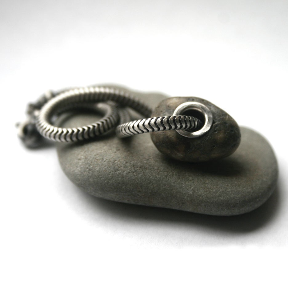 Beach Stone European Charm Bracelet Snake Chain 7.5 Sterling Silver Rivet - Counter Intuitive