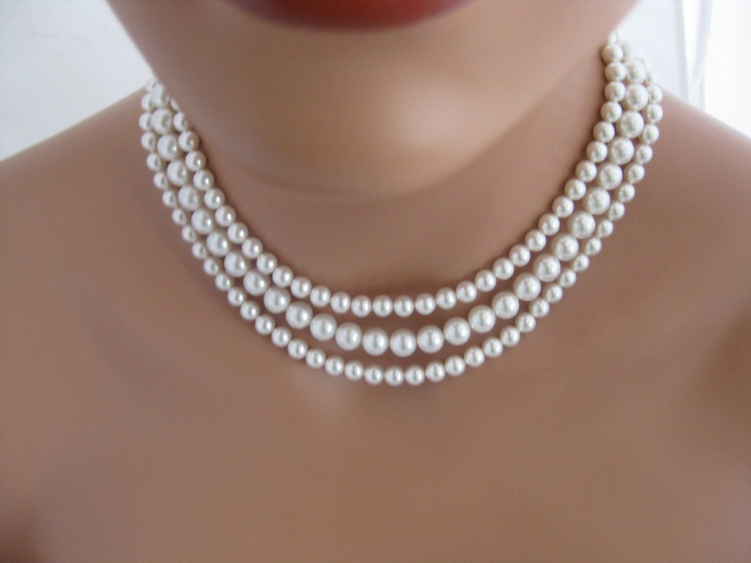 Bridal Necklace  Swarovski three strand by Clairesparklesbridal