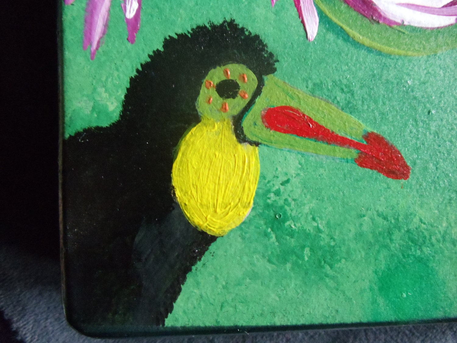 OOAK hand painted Baby Orangutan and Keel-Billed Toucan cigar box
