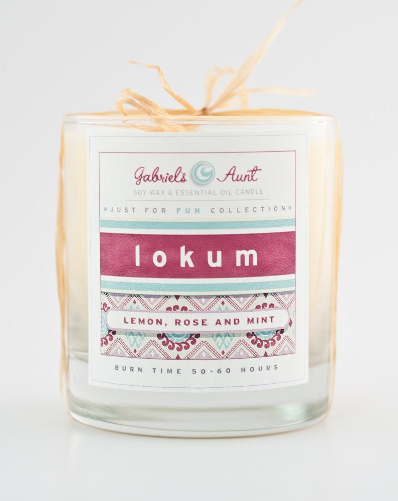 Lokum 8oz Candle 60 hour burn time candle with Lemon Rose and Mint Non Toxic Eco Friendly Natural