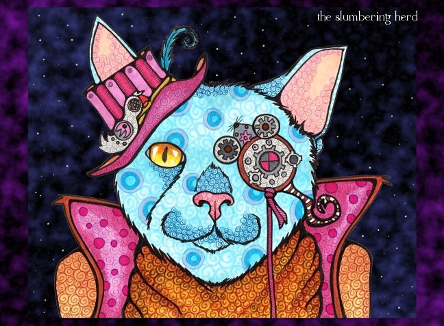 Steampunk Cat Greeting Cards, Set of TWO