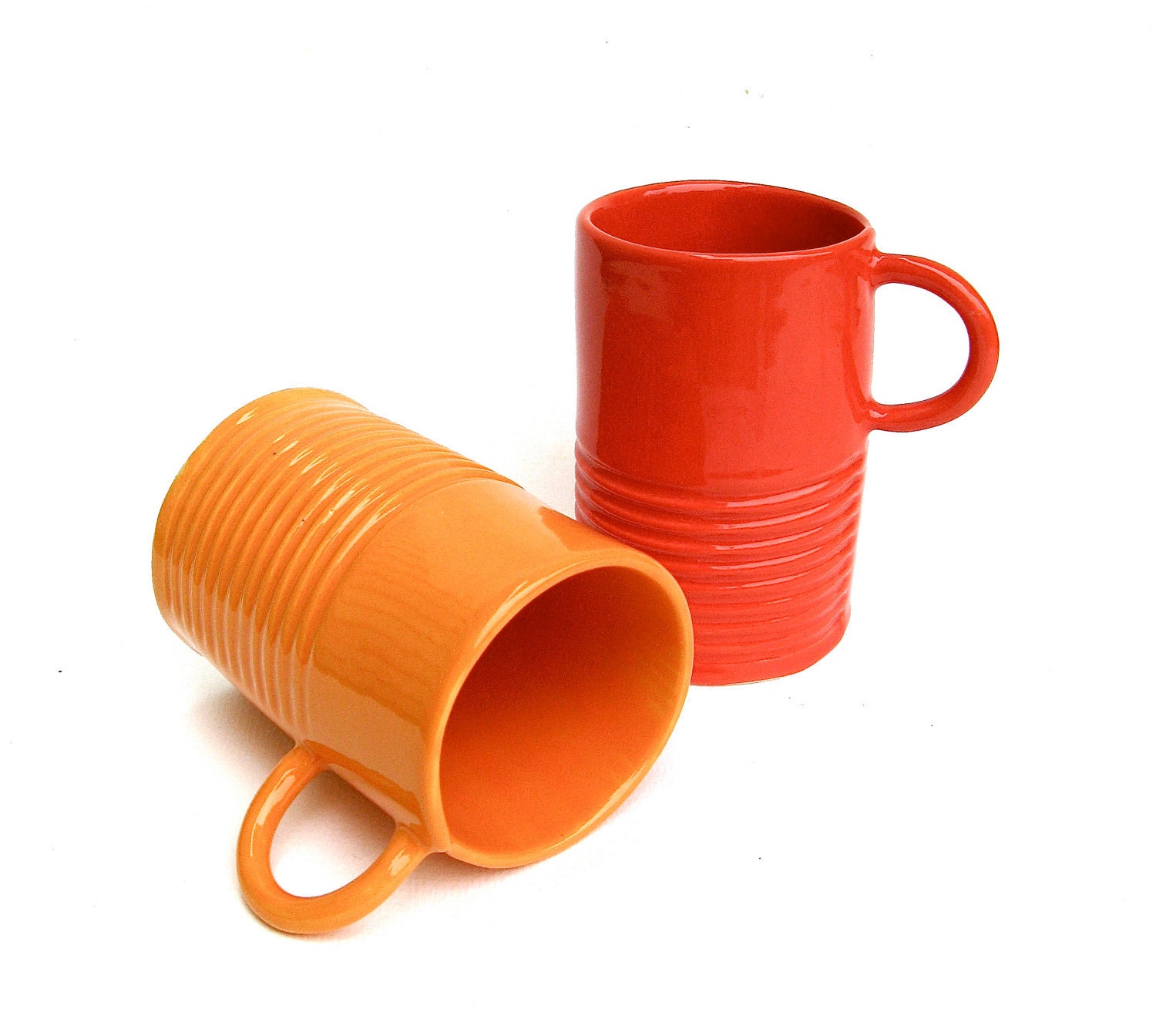 hand built porcelain cups  ...   festive red and orange