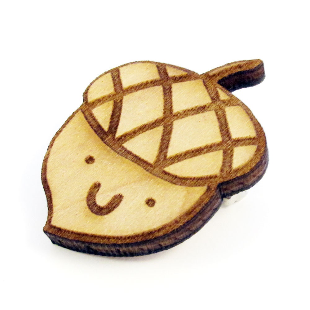 Happy Acorn Wood Pin