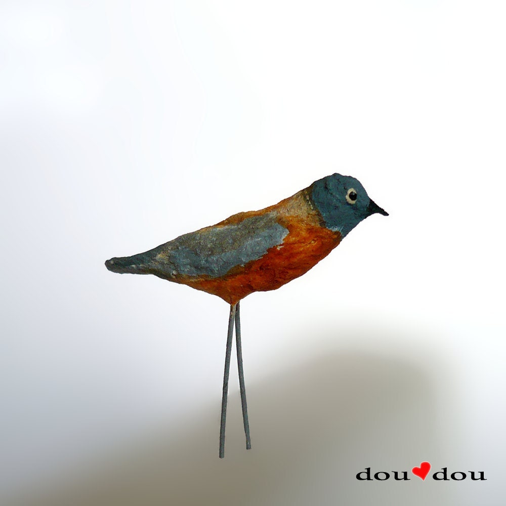 Little Orange and Gray Bird - Miniature Bird Sculpture