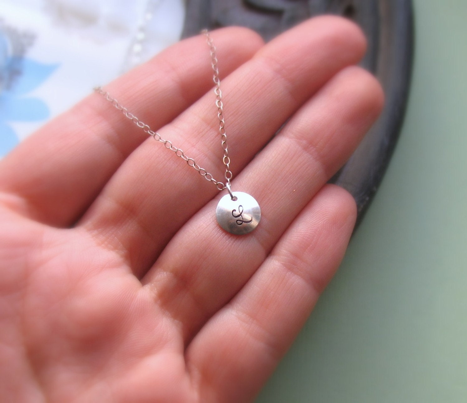 Monogrammed Necklace, Custom Initial on Sterling Silver, Everyday Necklace, Hand stamped Letter, Simple, Minimal, Petite Necklace