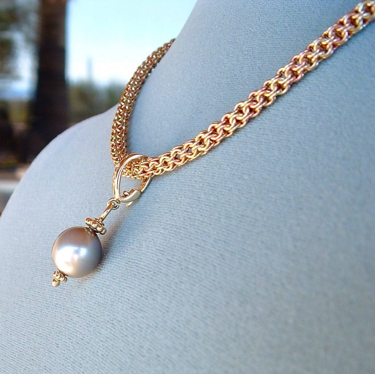 14K Yellow, Green, and Rose Gold Ancient Gallic Handmade Necklace  -  Small (4mm) (Made to Order)