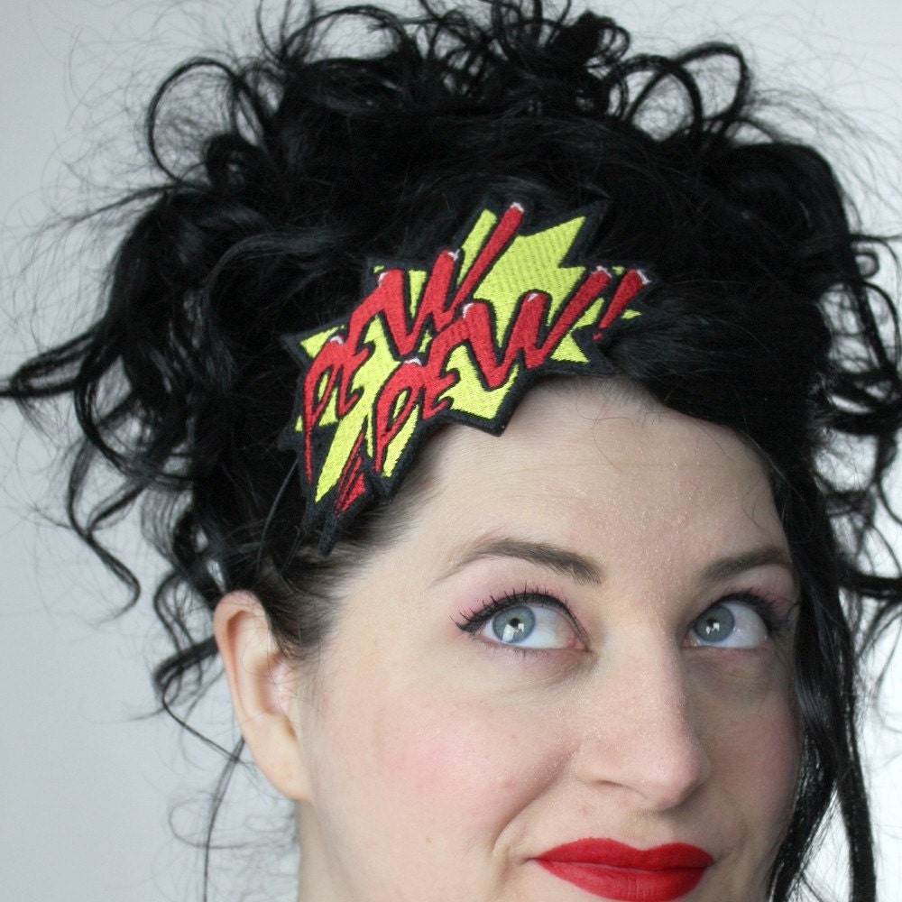 PEW PEW Comic Headband, Cartoon Inspired Headband, Yellow & Red