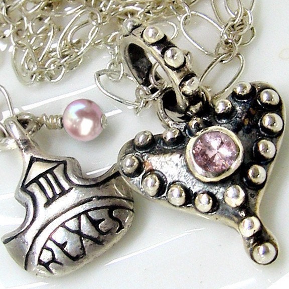 Medieval Silver Heart Necklace Gothic Pink Stone Alice In Wonderland