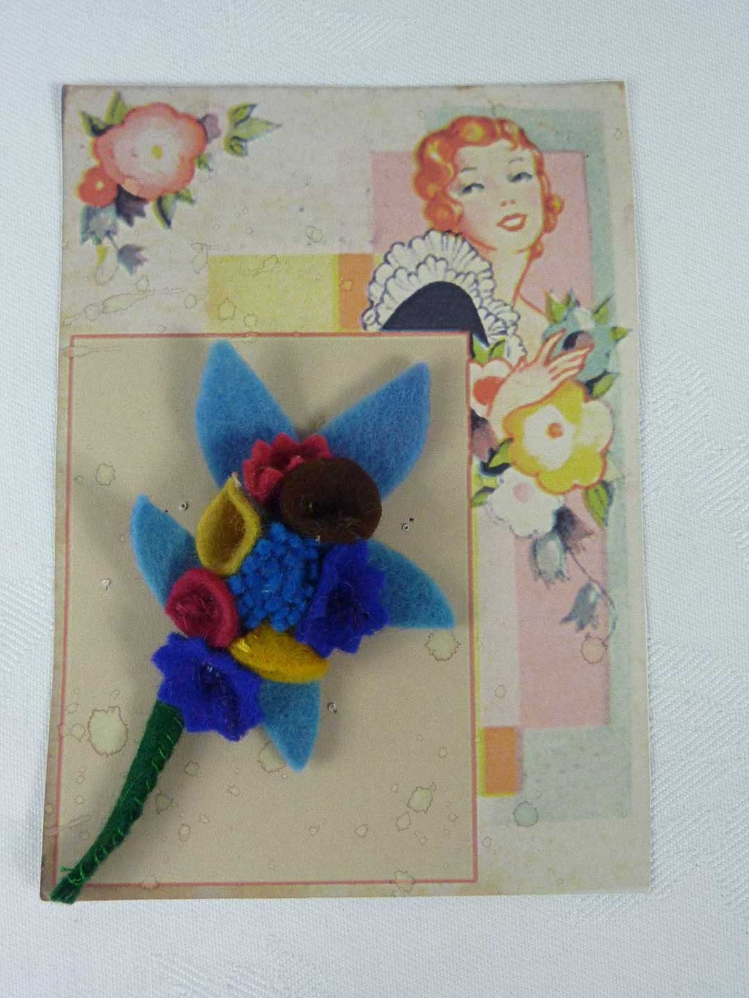 Vintage 1940s Felt Corsage  Brooch from Vintage Felt  made from Original 1940s Patterns