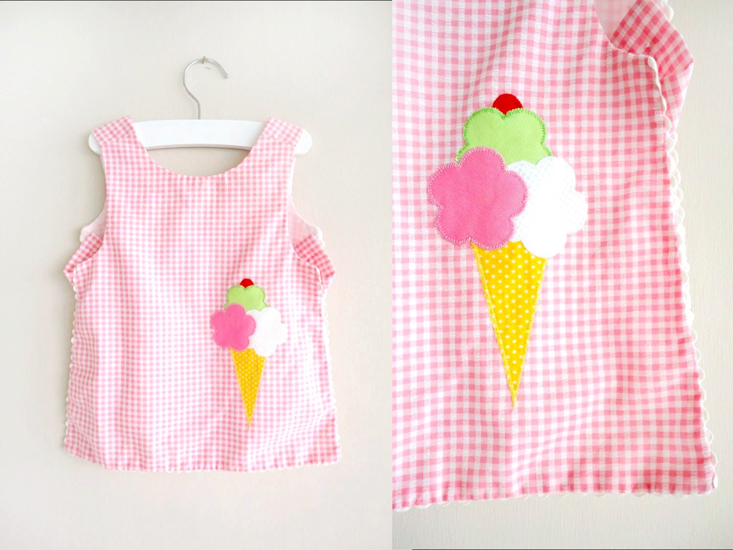 vintage dress : iCE CREAM CONE pink gingham apron dress by Sylvia Whyte for Bloomingdales (3T)