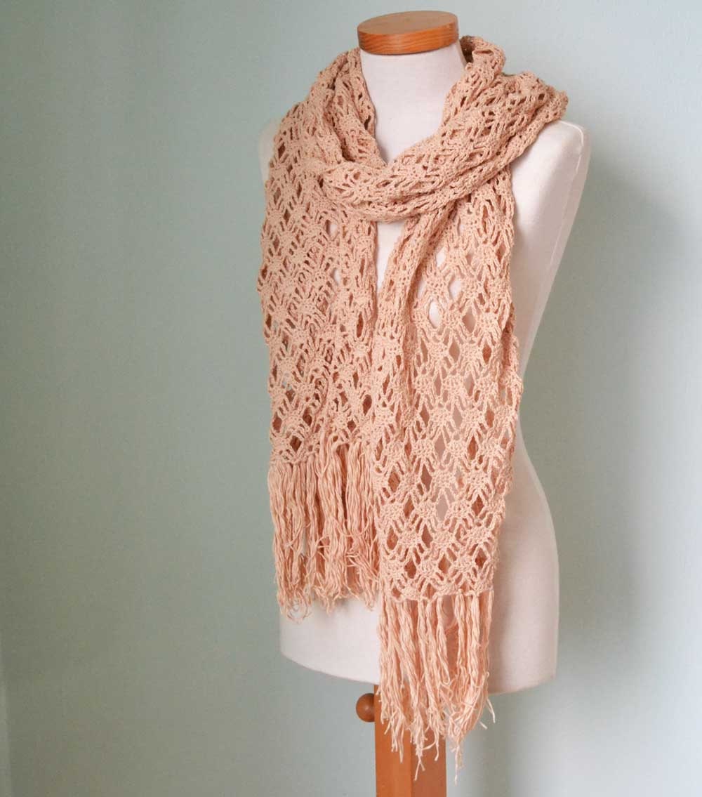Peach lace crochet stole cotton