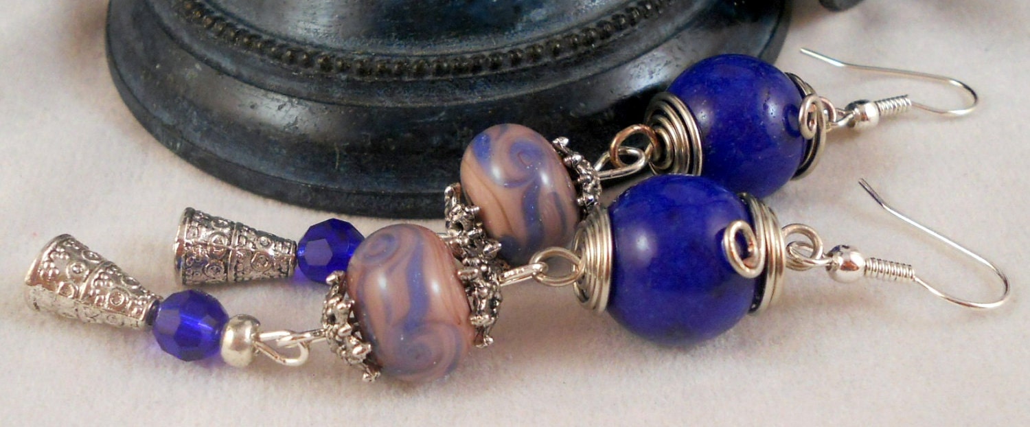 LAPIS BLUE LAMPWORK Dangle Earrings  Free by allurejewelsbycc from etsy.com