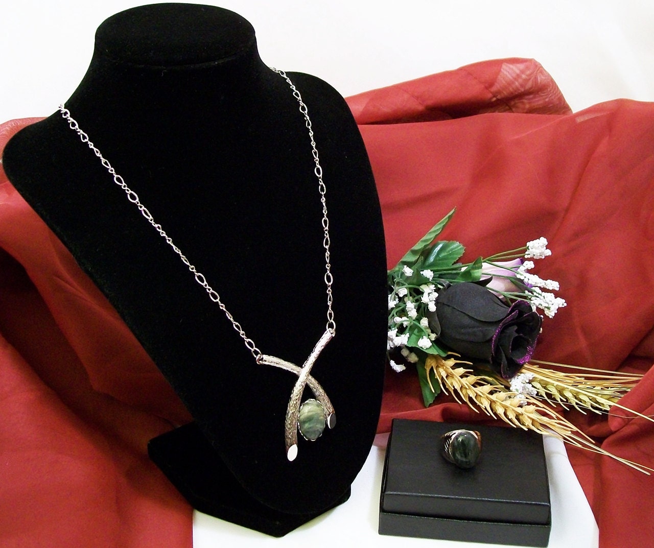 Coupled With Love, His and Her Green Quartz Jewelry Set