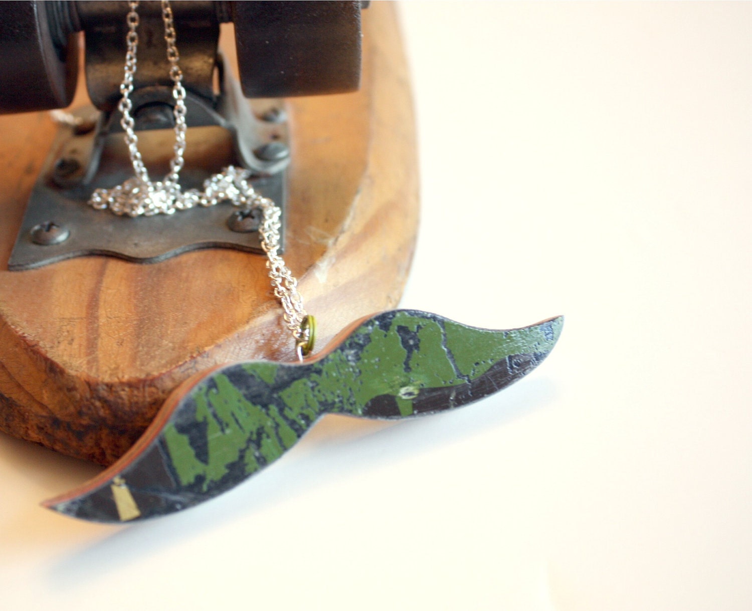 Recycled Skateboard Mustache Necklace-Mr. Camo