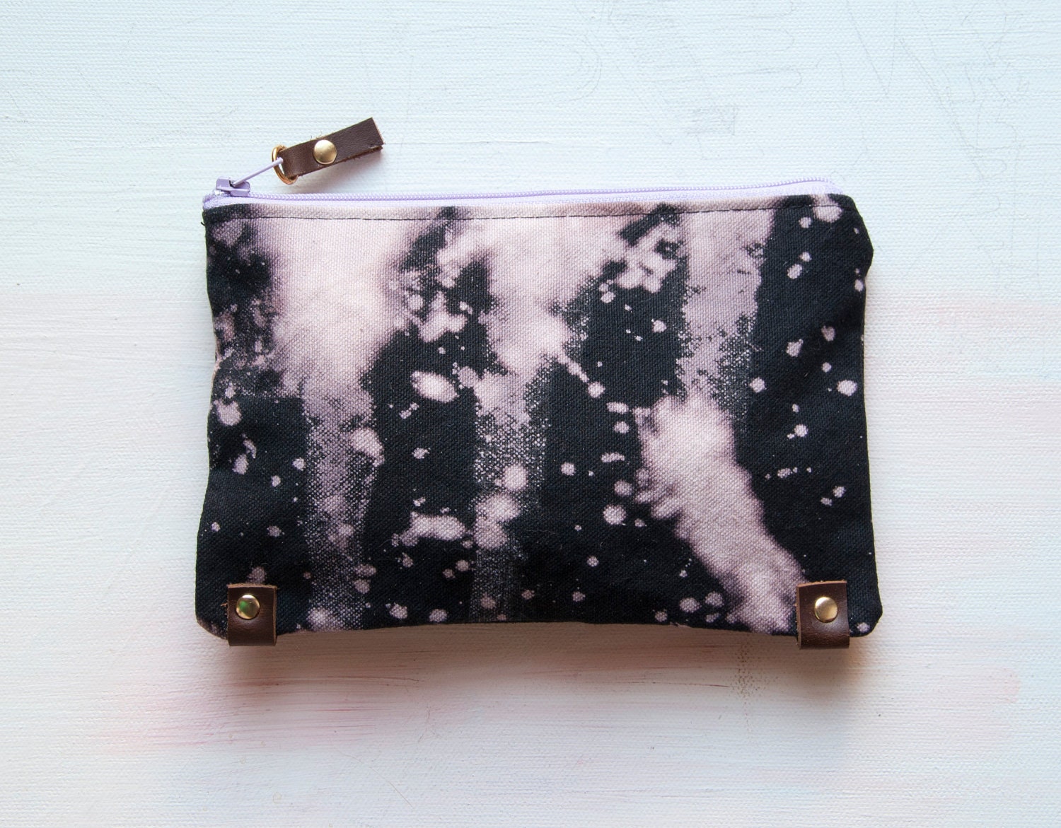 M A K E UP Bag. Hand Dyed Clutch. Small Make Up Bag. Bleach Black