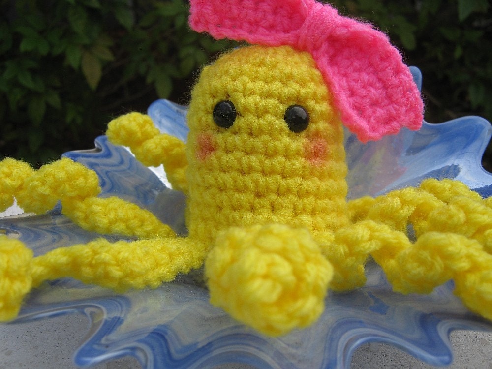 Amigurumi Crochet Lemonade Octopus In Yellow with a by PinkFrog4U from etsy.com