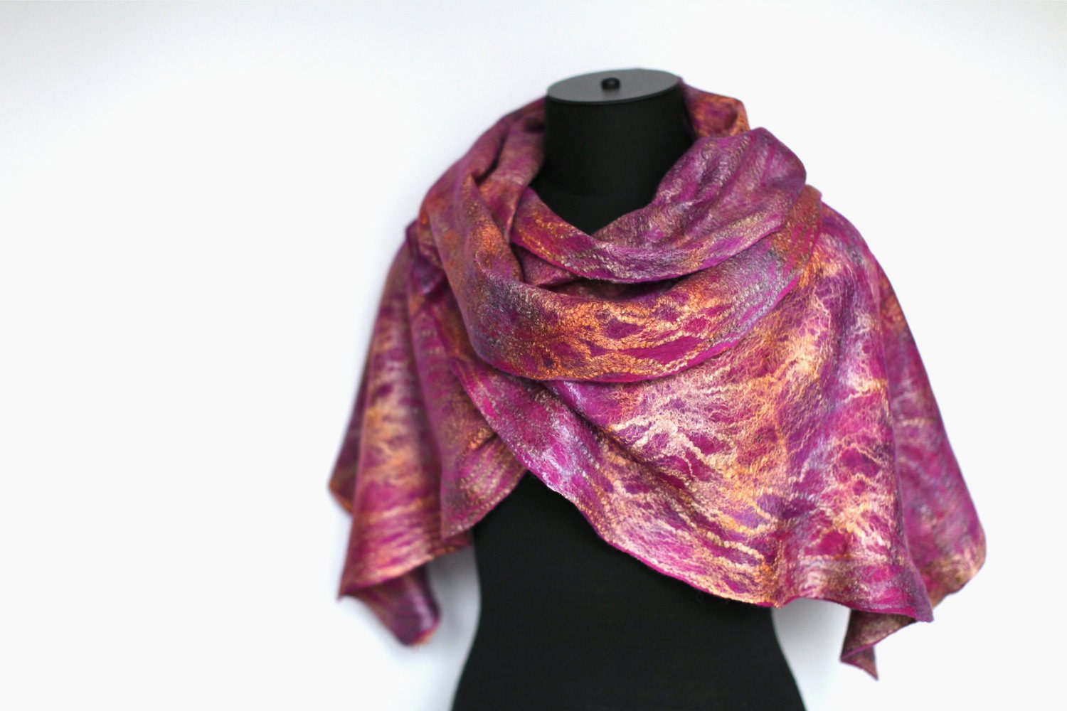 Felted Scarf Winter Fashion Plum Gold Merino by FeltedPleasure from etsy.com