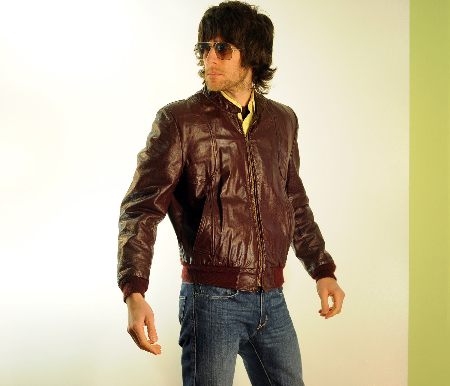 60s Oxblood Leather Jacket Oleg Cassini Bomber Cafe Racer Burgundy Small Medium 38R 40R Lucky 7