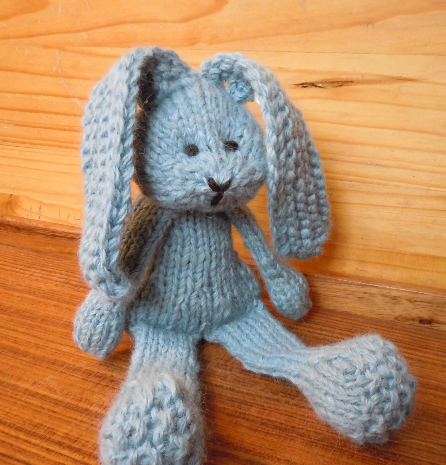 Luxury Angora & Lambswool Blue Rabbit - Hand Knit - 10" tall