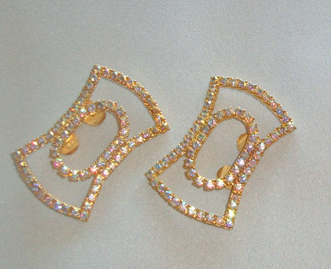 Huge Vintage Rhinestone Shoe Clips with Aurora Borealis Stones
