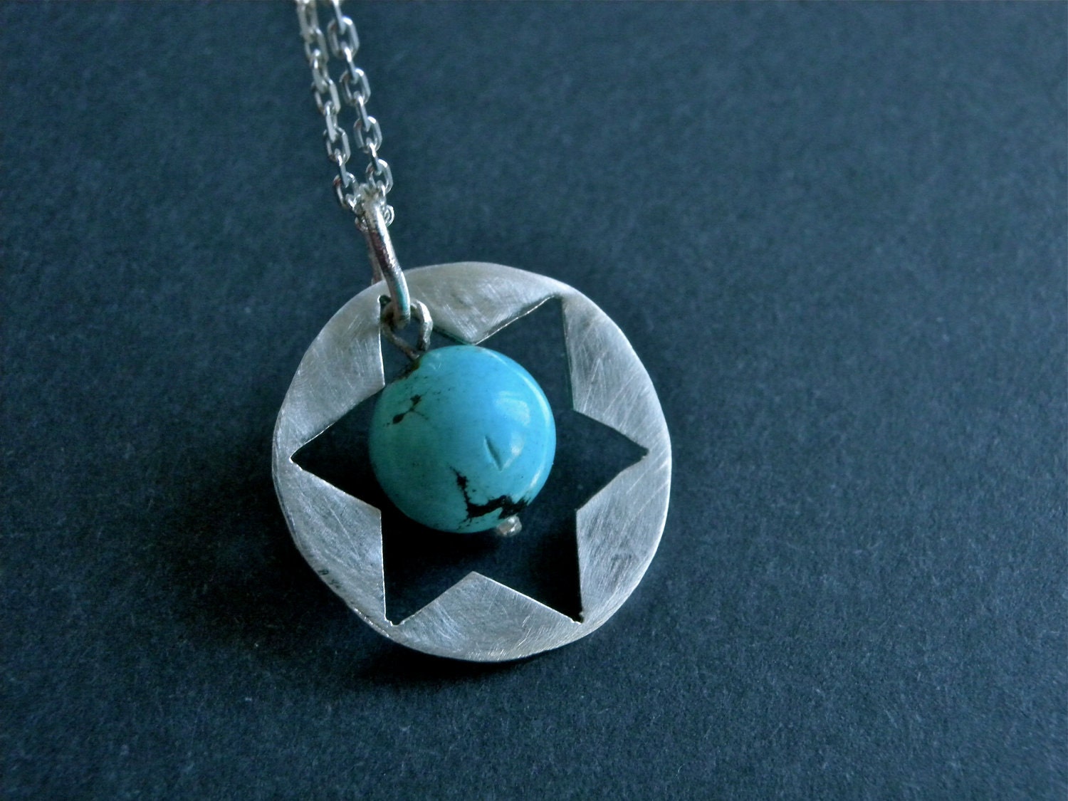 Star of David Silver Necklace with Turquoise by NingSterling Star of David Silver Necklace with Turquoise by NingSterling