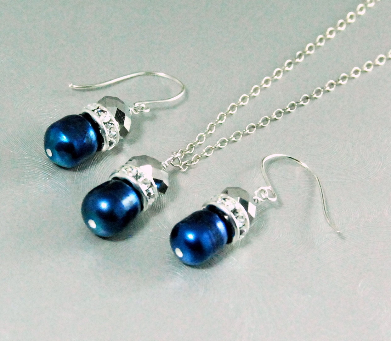Sapphire Pearl Rhinestone Earrings Wedding Jewelry