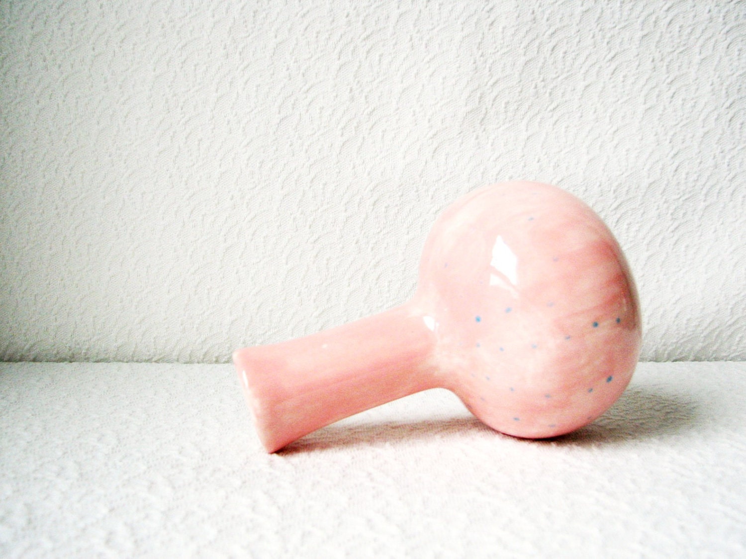 Pink Vase with Handpainted Blue Polka Dots