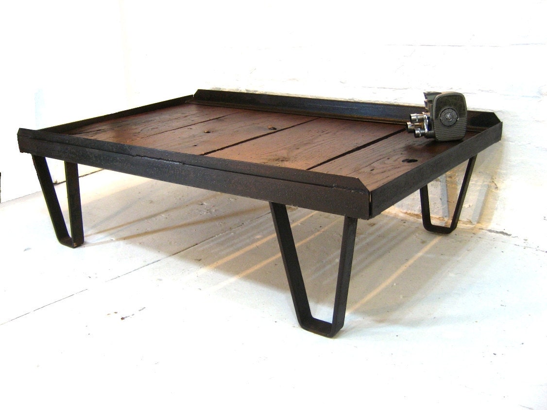 Reserved---Do Not Buy-- Vintage Industrial Foundry Table Dark Wood and Iron Metal Coffee Table
