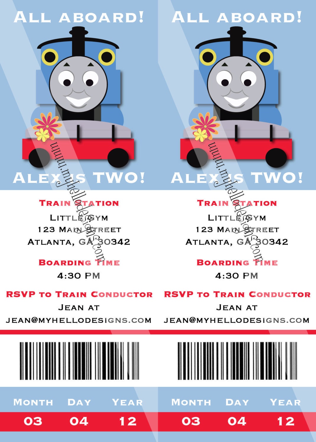 Birthday Invitations: Thomas the Train Ticket