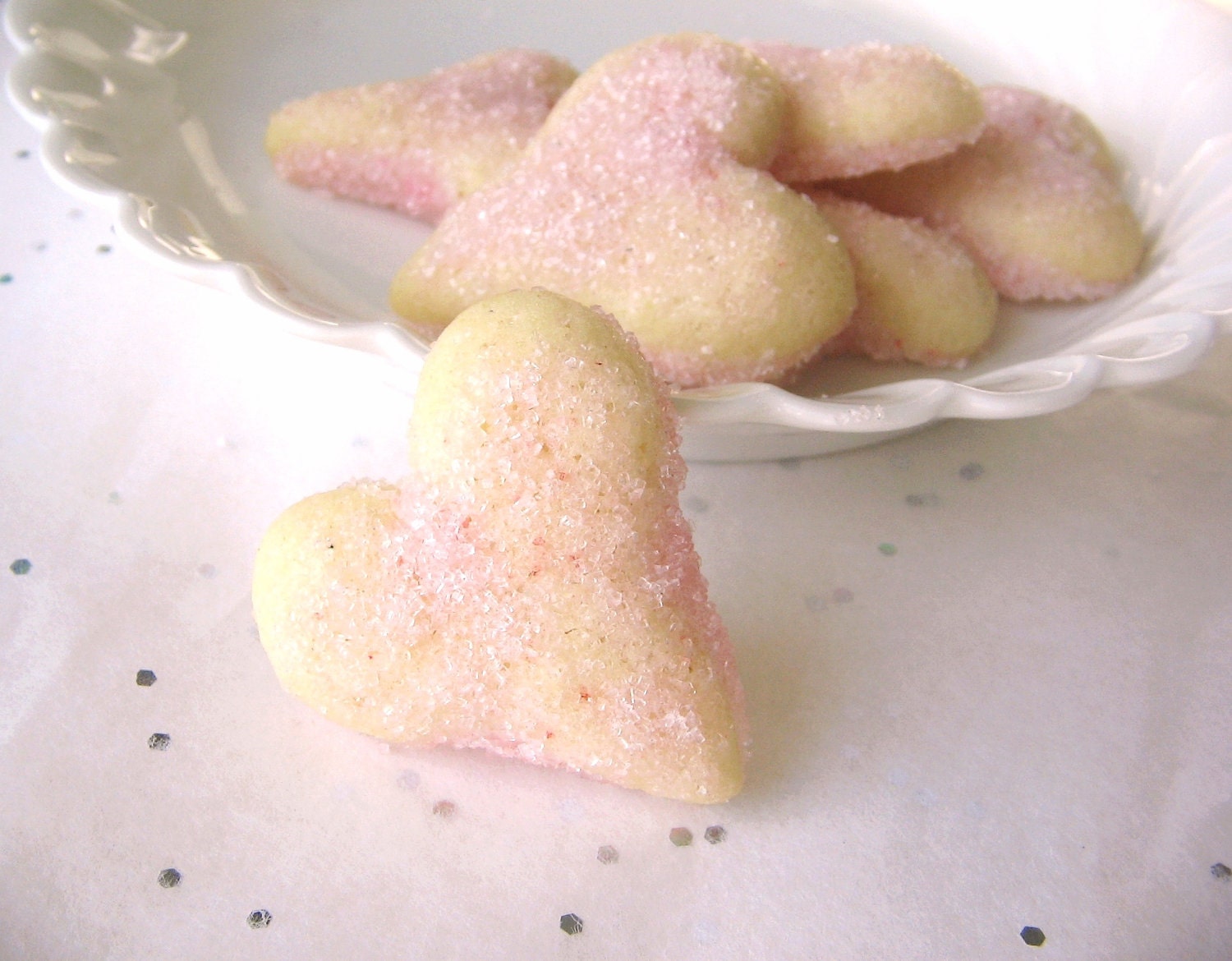 Pink Sparkly Hearts - 5 Dozen Sparkly Mini Vanilla Butter Cookies