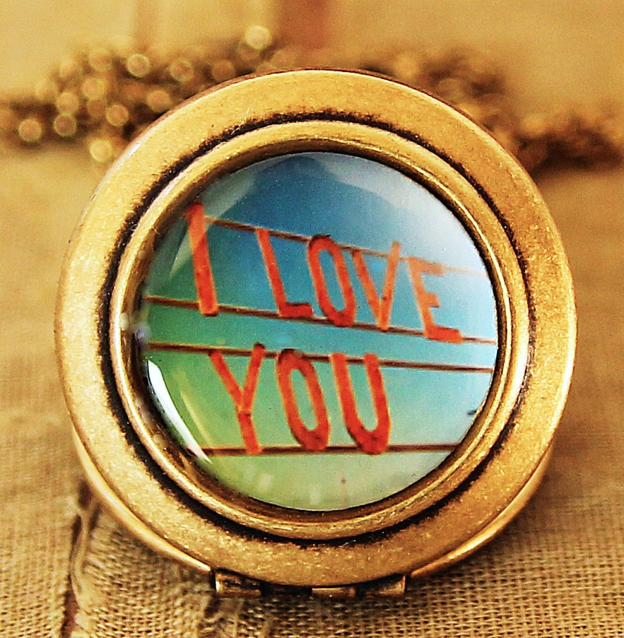 Valentines Day - I Love You - Photo Locket Necklace - Anniversary Wedding Romance Jewelry