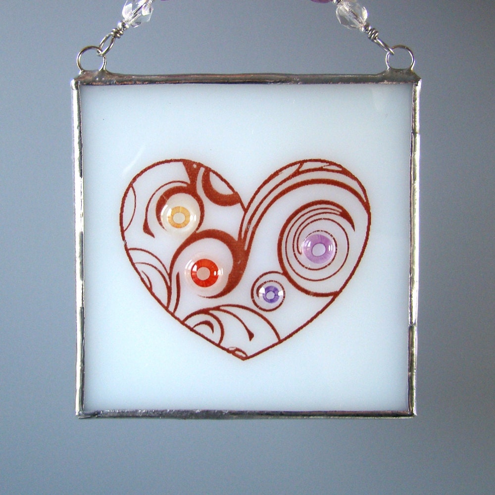 Heart Fused Glass Suncatcher Light Catcher Big Swirl