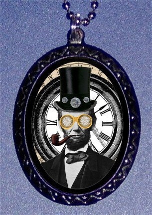 Abraham Lincoln President in Victorian Steampunk Gear Handmade Sweetheartsinner Necklace