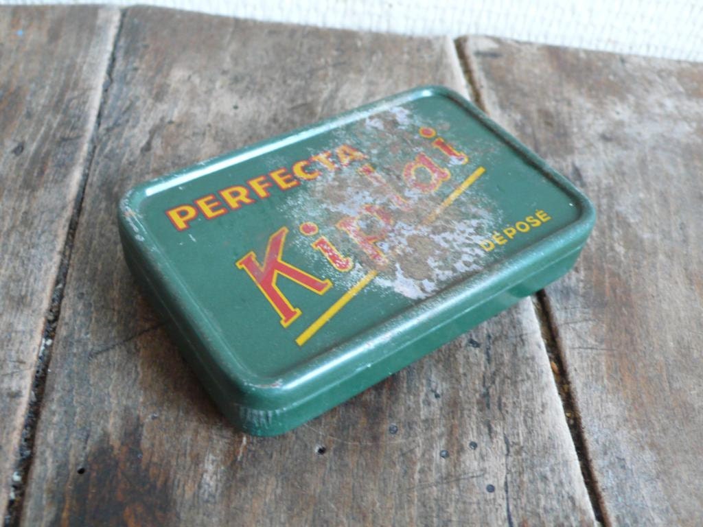 Vintage tin, french, sweets, candy, green, perfecta, metal, silver, chocolate,cooking, kitchen, French vintage housewares