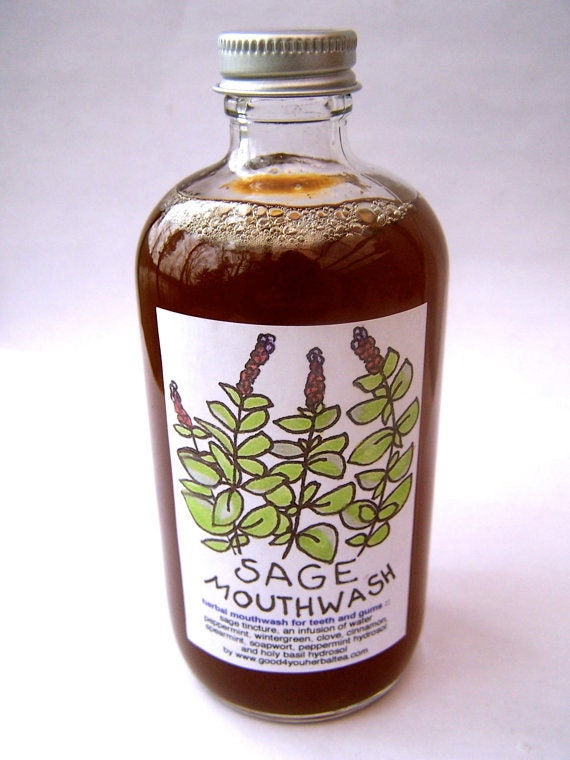 herbal mouthwash . locally gathered sage and wintergreen