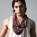 Scarf Necklace Mens Womens - Organic w/ Red and Light Brown & Geometric Print Necklush - HAND PRINTED