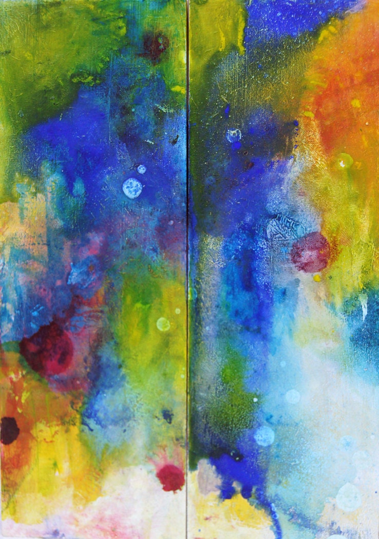Abstract Acrylic Painting Diptych MERMAIDS' SONG dynamic bold modern progressive art intuitive