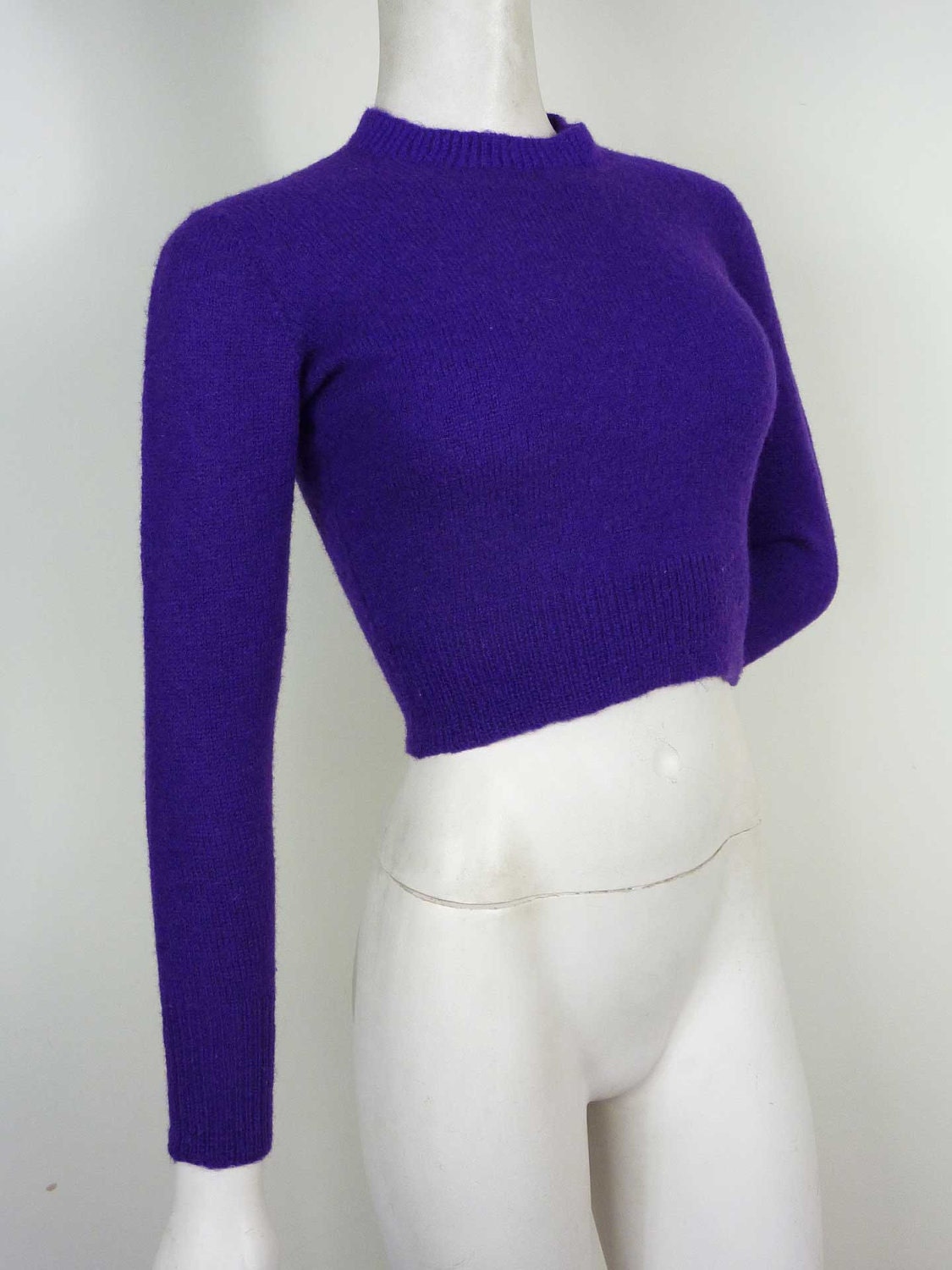 Vintage 1940s Purple Pure Wool Knitted Cropped Sweater